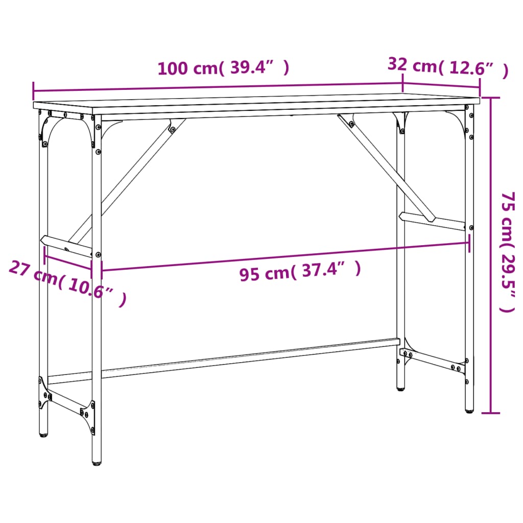konsolbord 100x32x75 cm konstrueret træ grå sonoma-eg