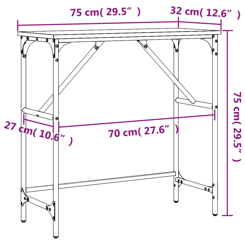 konsolbord 75x32x75 cm konstrueret træ røget egetræsfarve