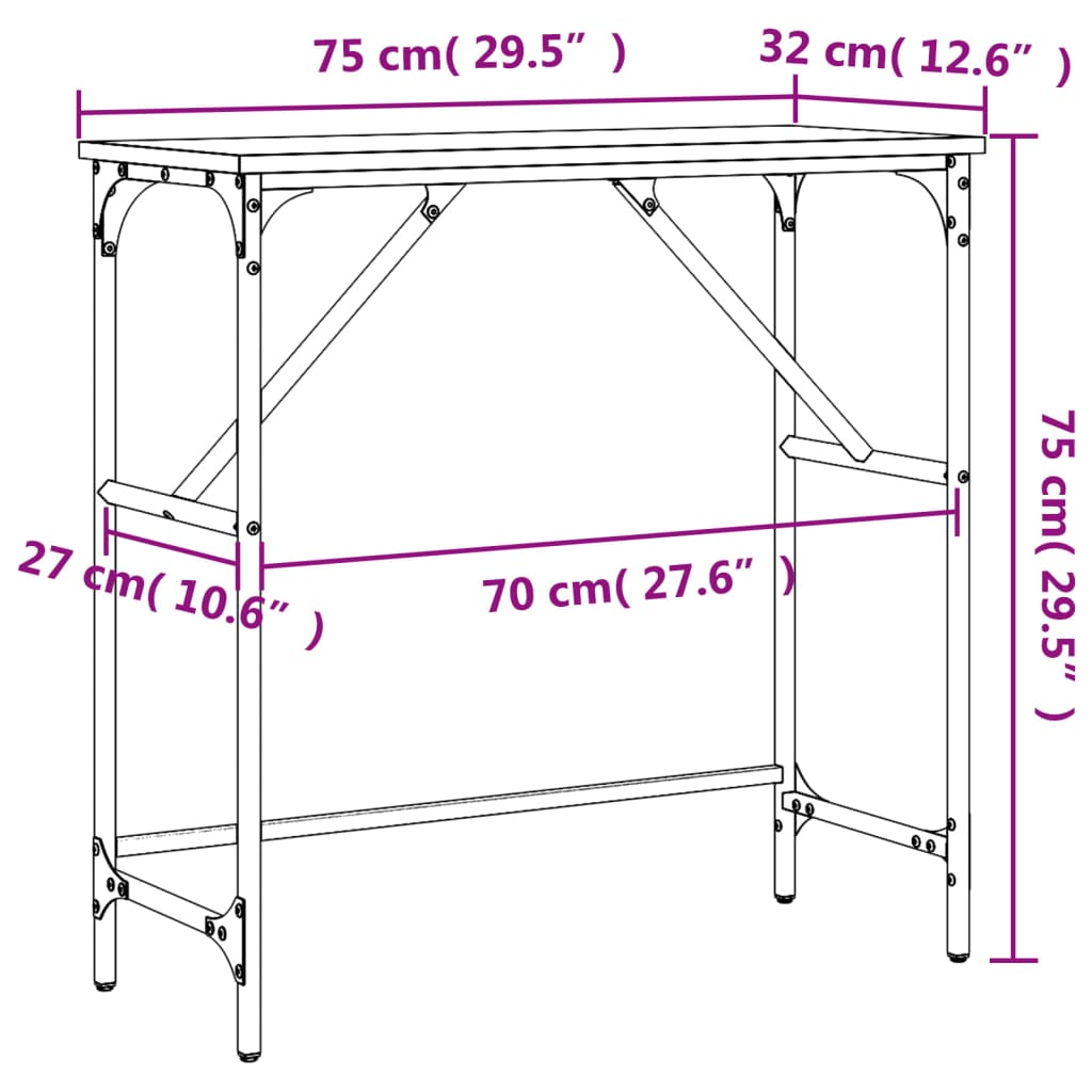 konsolbord 75x32x75 cm konstrueret træ grå sonoma-eg