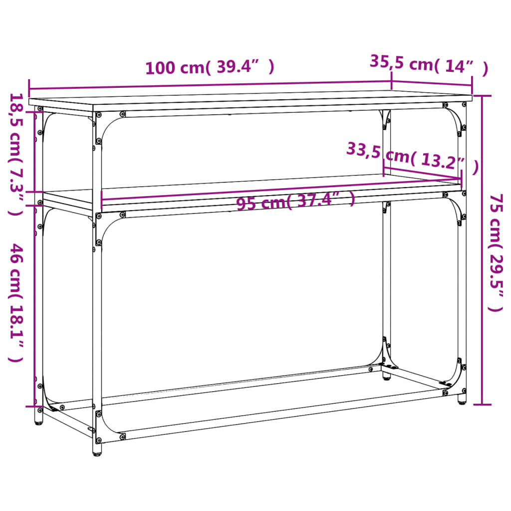 konsolbord 100x35,5x75 cm konstrueret træ brunt egetræ