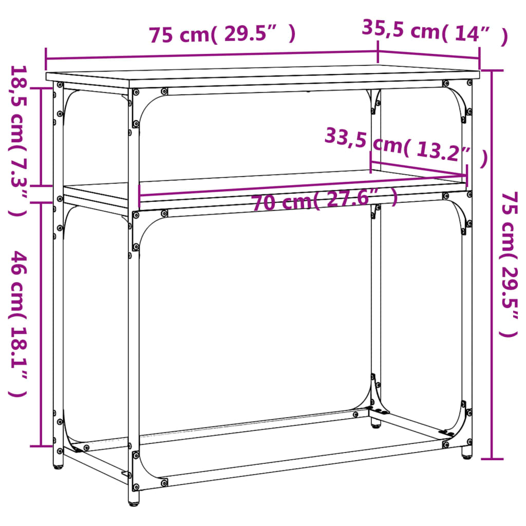konsolbord 75x35,5x75 cm konstrueret træ røget egetræsfarve