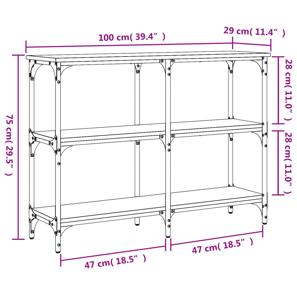 konsolbord 100x29x75 cm konstrueret træ røget egetræsfarve