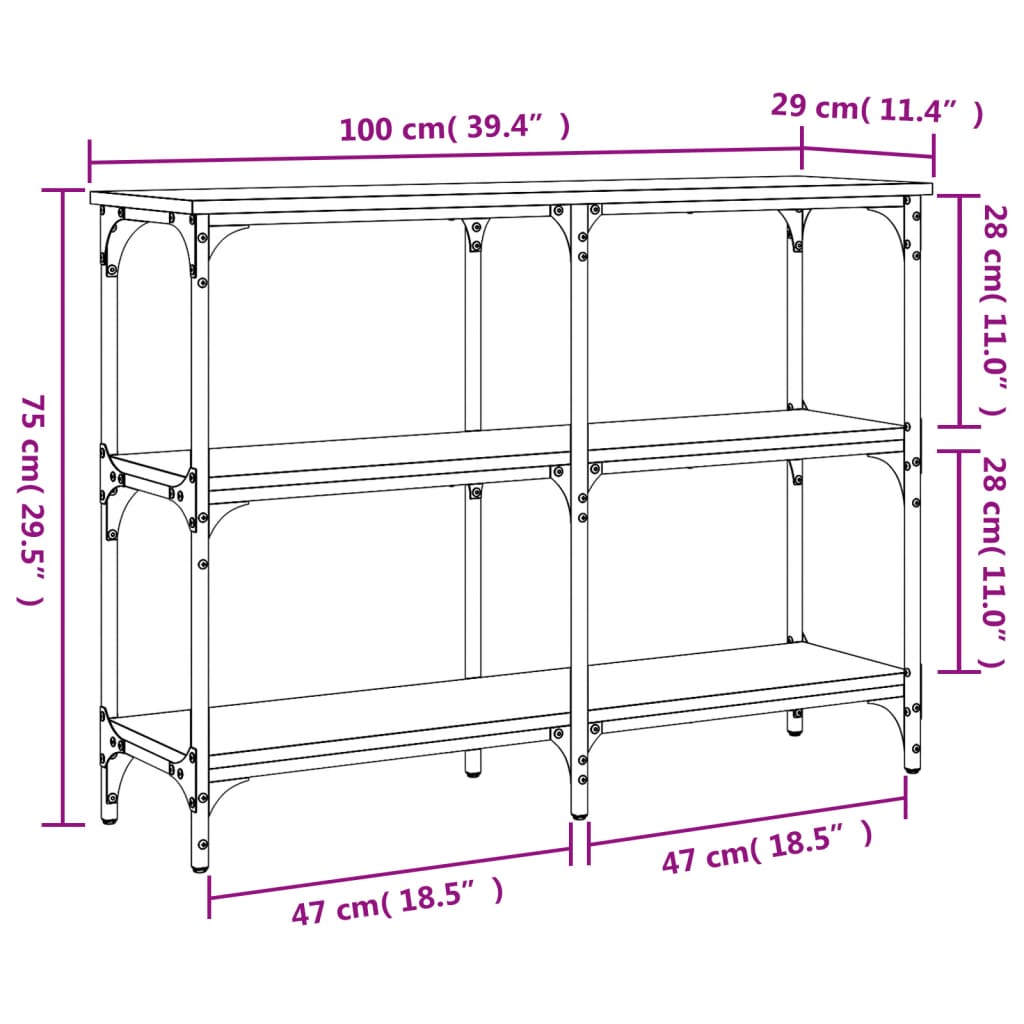 konsolbord 100x29x75 cm konstrueret træ grå sonoma-eg