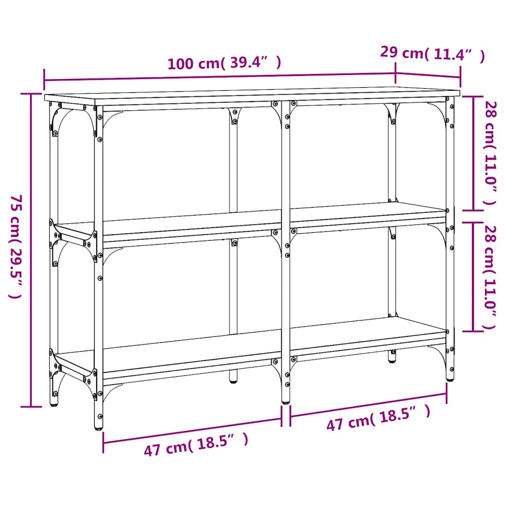 konsolbord 100x29x75 cm konstrueret træ brun egetræ