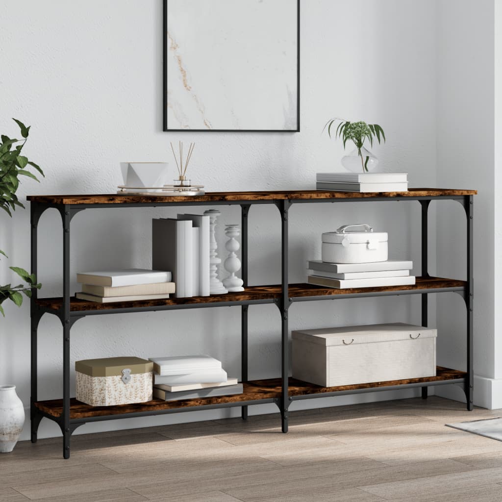 konsolbord 150x29x75 cm konstrueret træ røget egetræsfarve