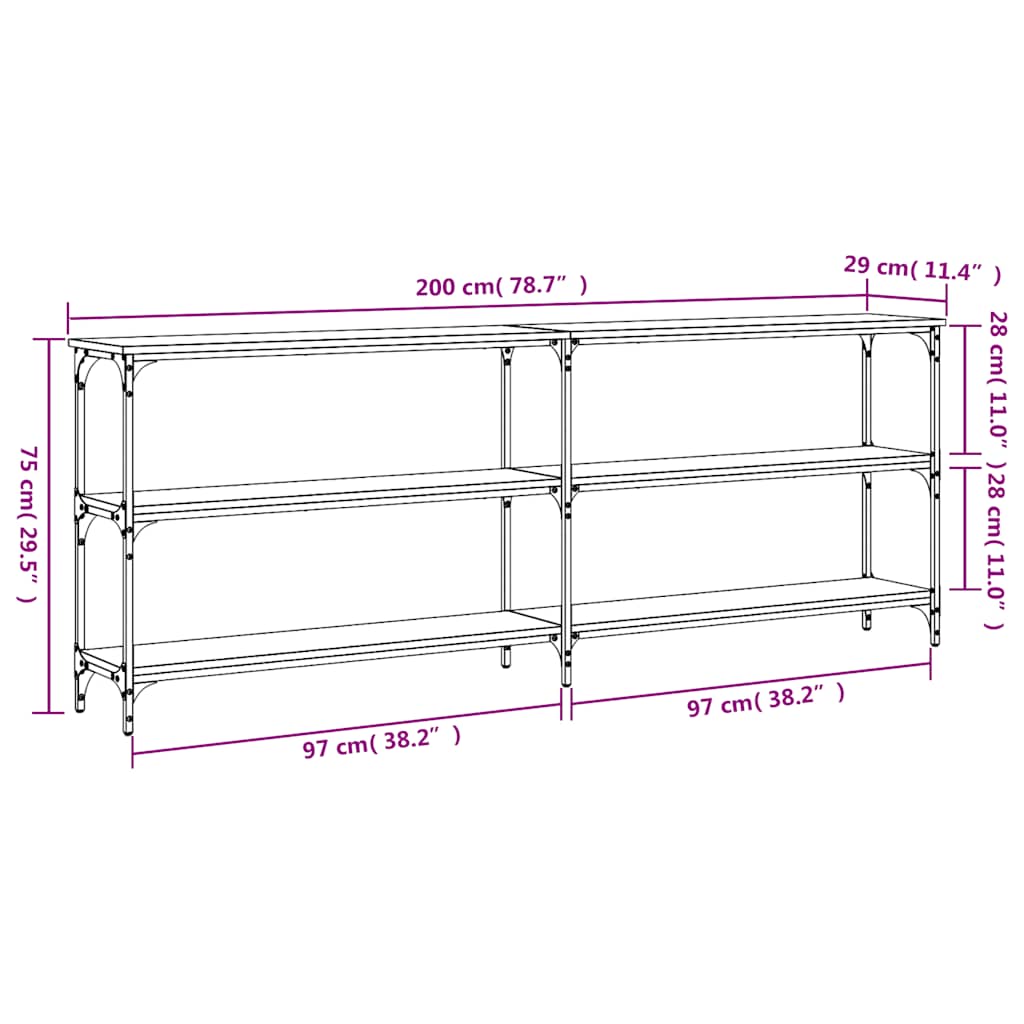 konsolbord 200x29x75 cm konstrueret træ grå sonoma-eg