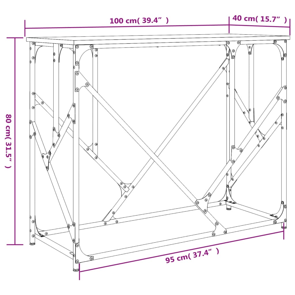konsolbord 100x40x80 cm konstrueret træ brun egetræsfarve