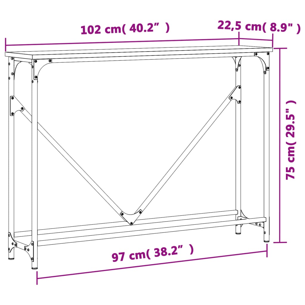 konsolbord 102x22,5x75 cm konstrueret træ sonoma-eg