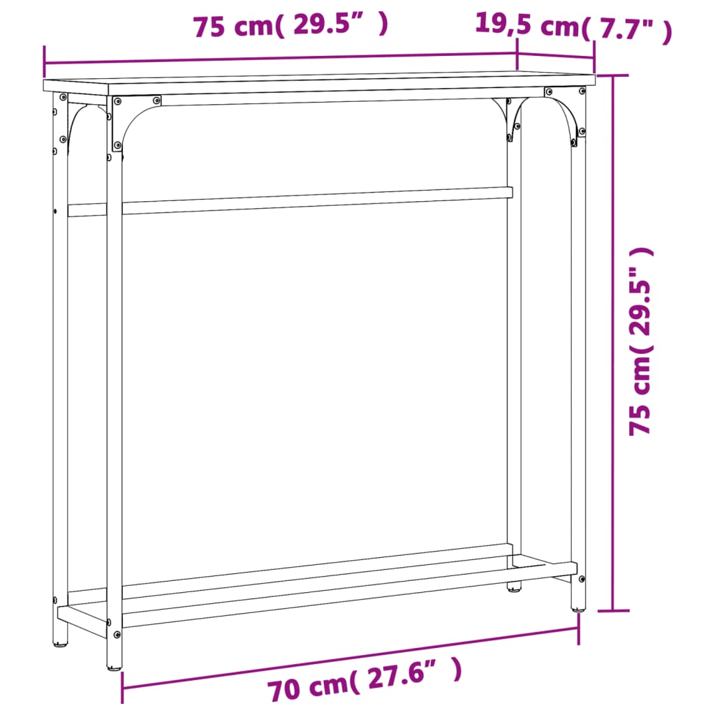 konsolbord 75x19,5x75 cm konstrueret træ brunt egetræ