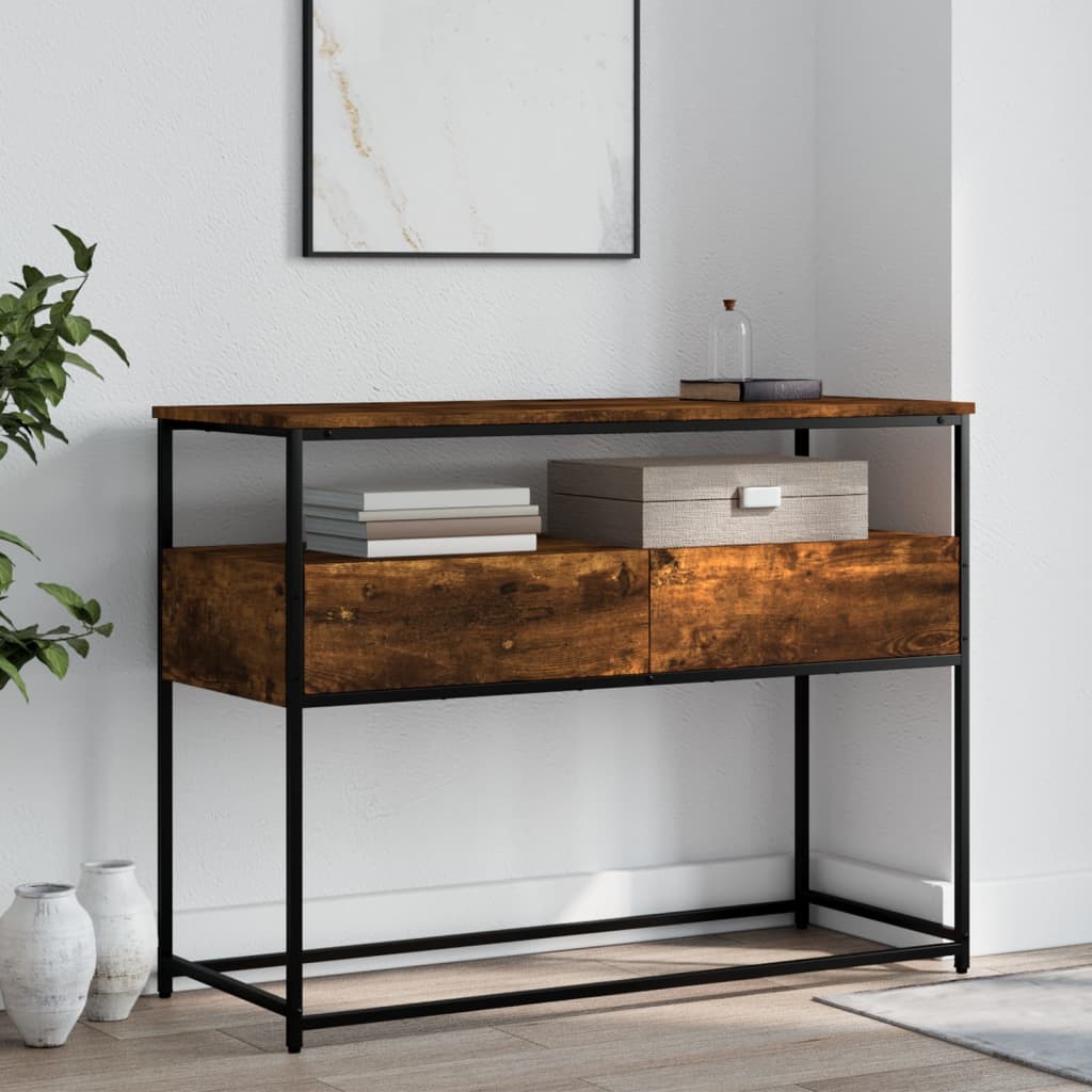 konsolbord 100x40x75 cm konstrueret træ røget egetræsfarve