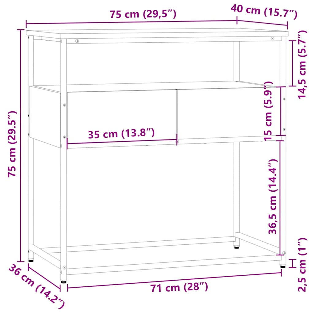 konsolbord Sonoma eg 75x40x75 cm konstrueret træ