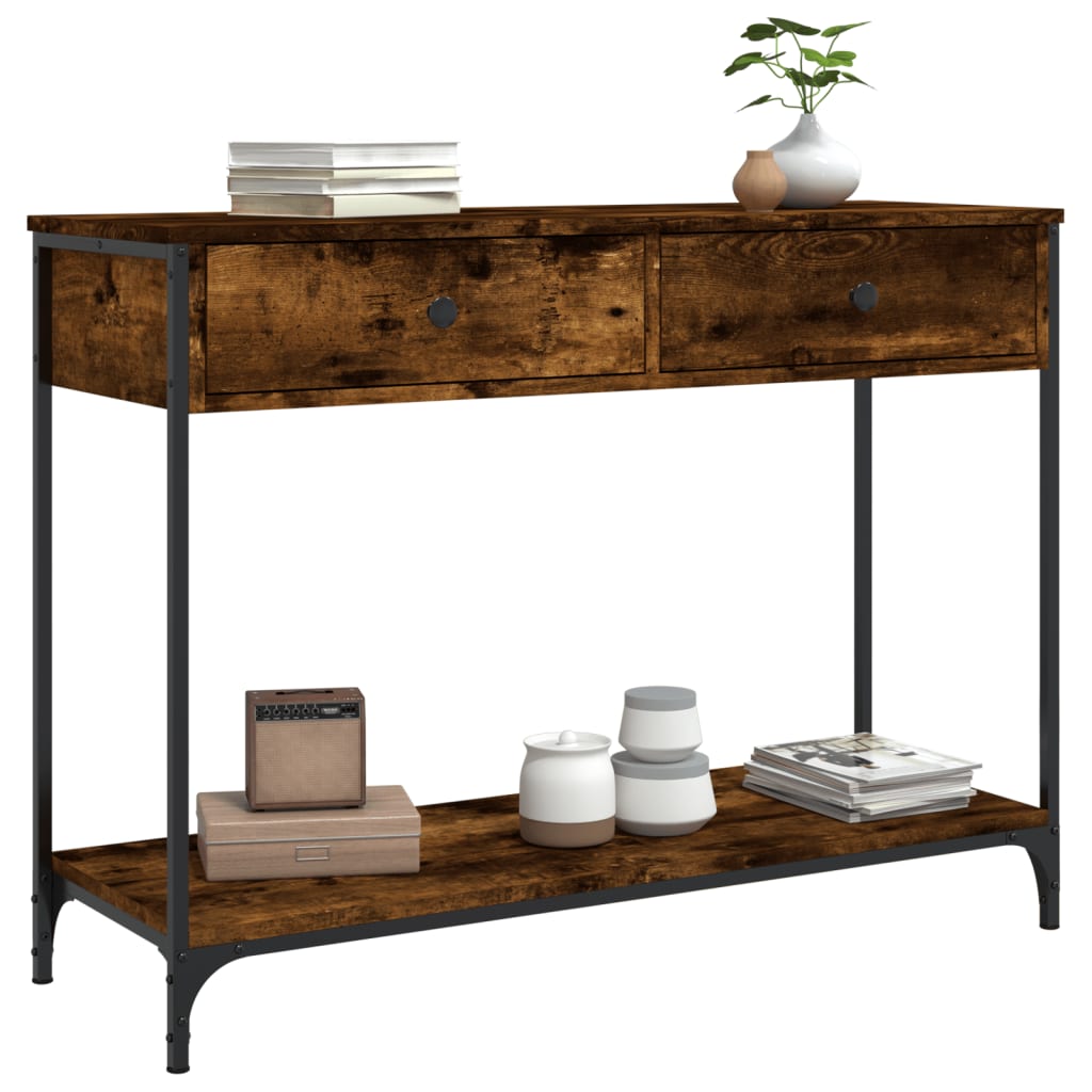 konsolbord 100x34,5x75 cm konstrueret træ røget egetræsfarve