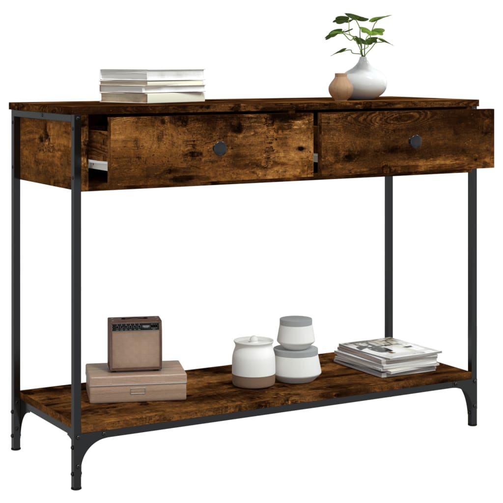konsolbord 100x34,5x75 cm konstrueret træ røget egetræsfarve