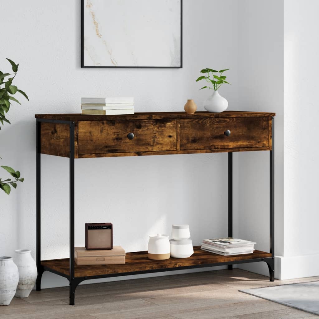 konsolbord 100x34,5x75 cm konstrueret træ røget egetræsfarve
