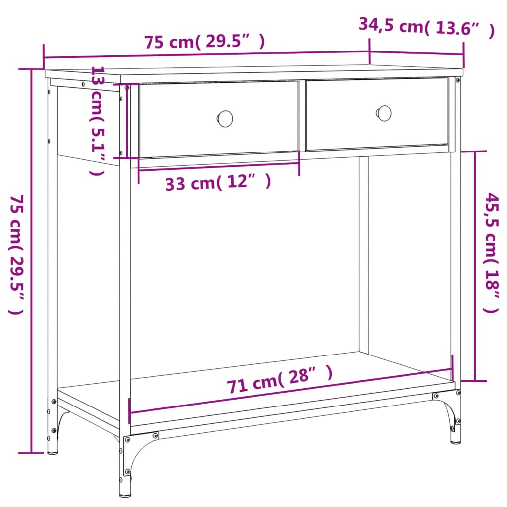 konsolbord 75x34,5x75 cm konstrueret træ sonoma-eg