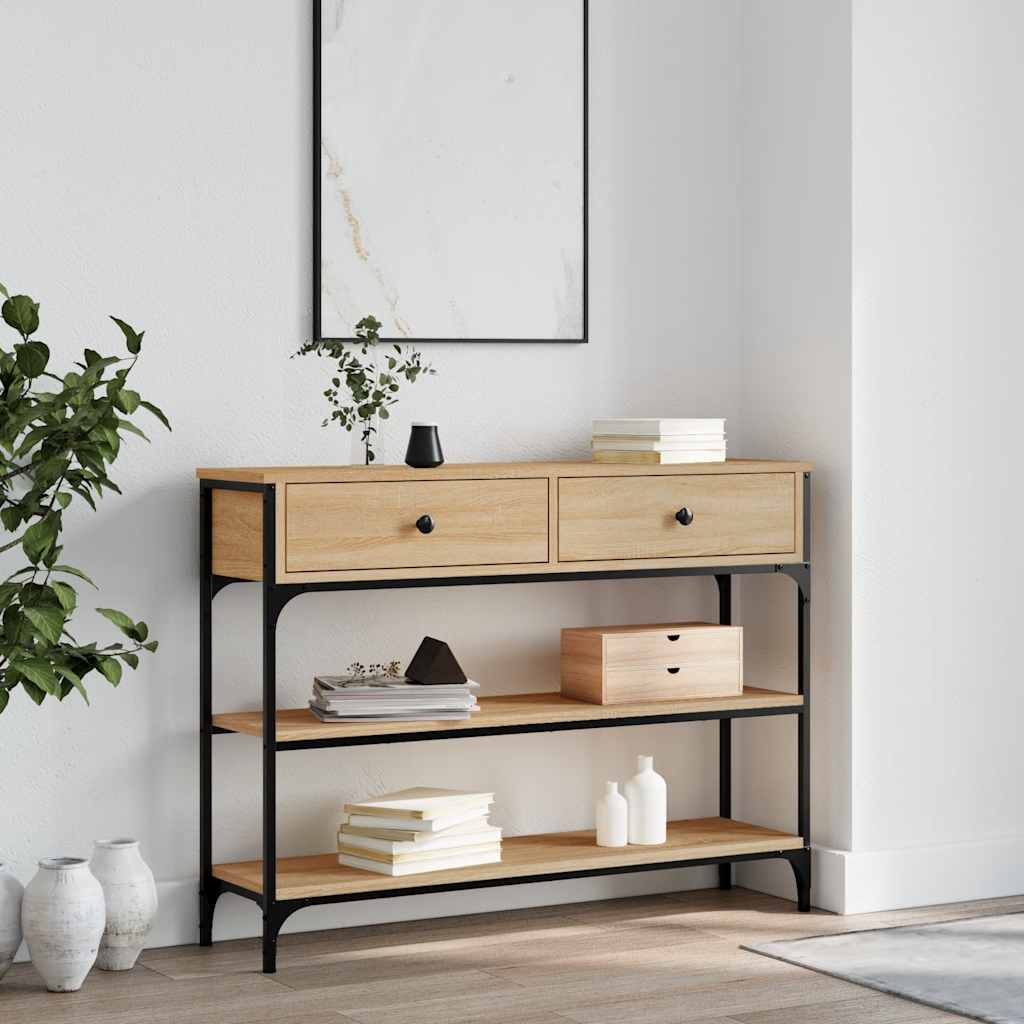 konsolbord 100x25x75 cm konstrueret træ sonoma-eg