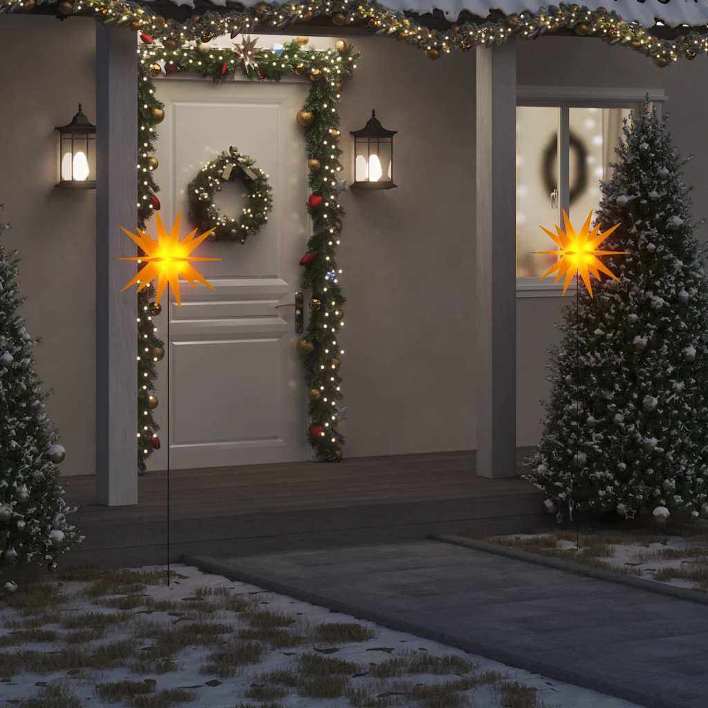 juledekoration med LED-lys og jordspyd foldbar 57 cm gul