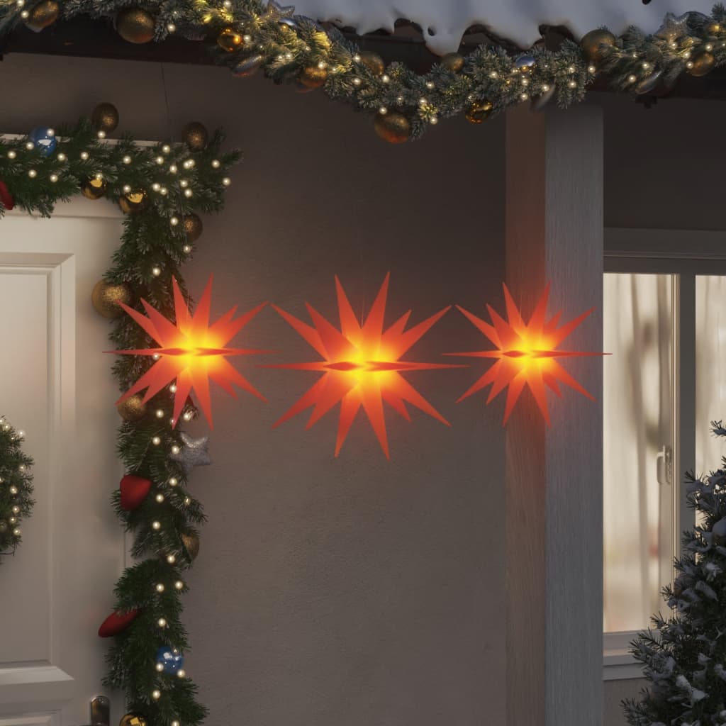 juledekoration med LED-lys 3 stk. foldbar rød