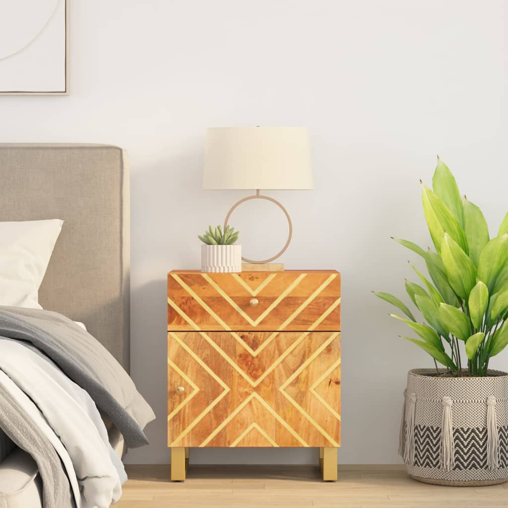 sengebord 50x33x60 cm massivt mangotræ brun og sort billede