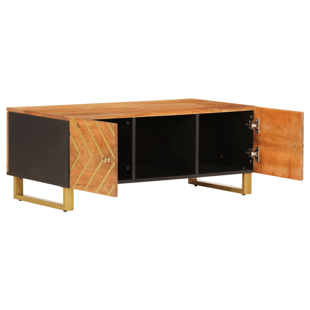 sofabord 100x54x40 cm massivt mangotræ brun og sort