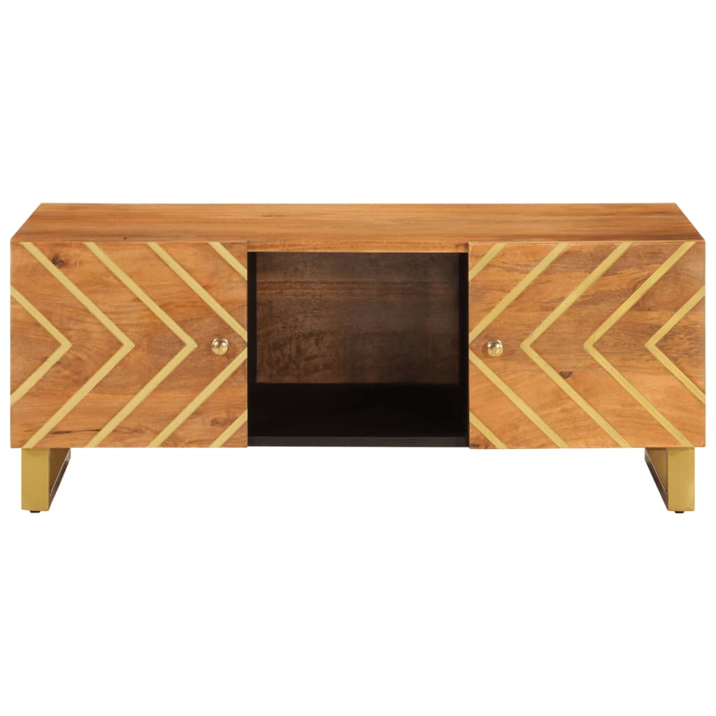 sofabord 100x54x40 cm massivt mangotræ brun og sort