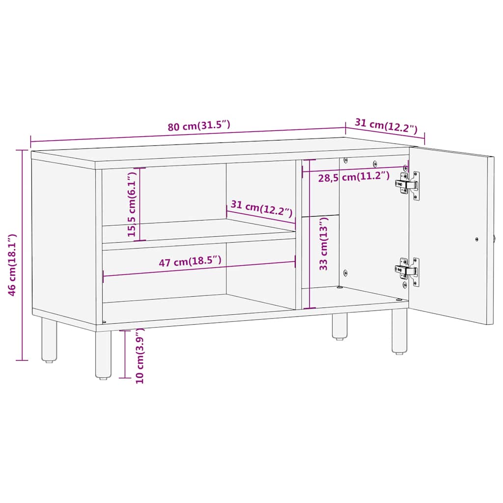 tv-bord 80x31x46 cm massivt mangotræ