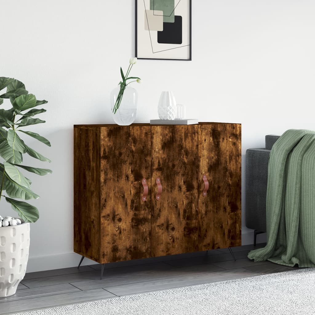 skab 90x34x80 cm konstrueret træ røget egetræsfarve
