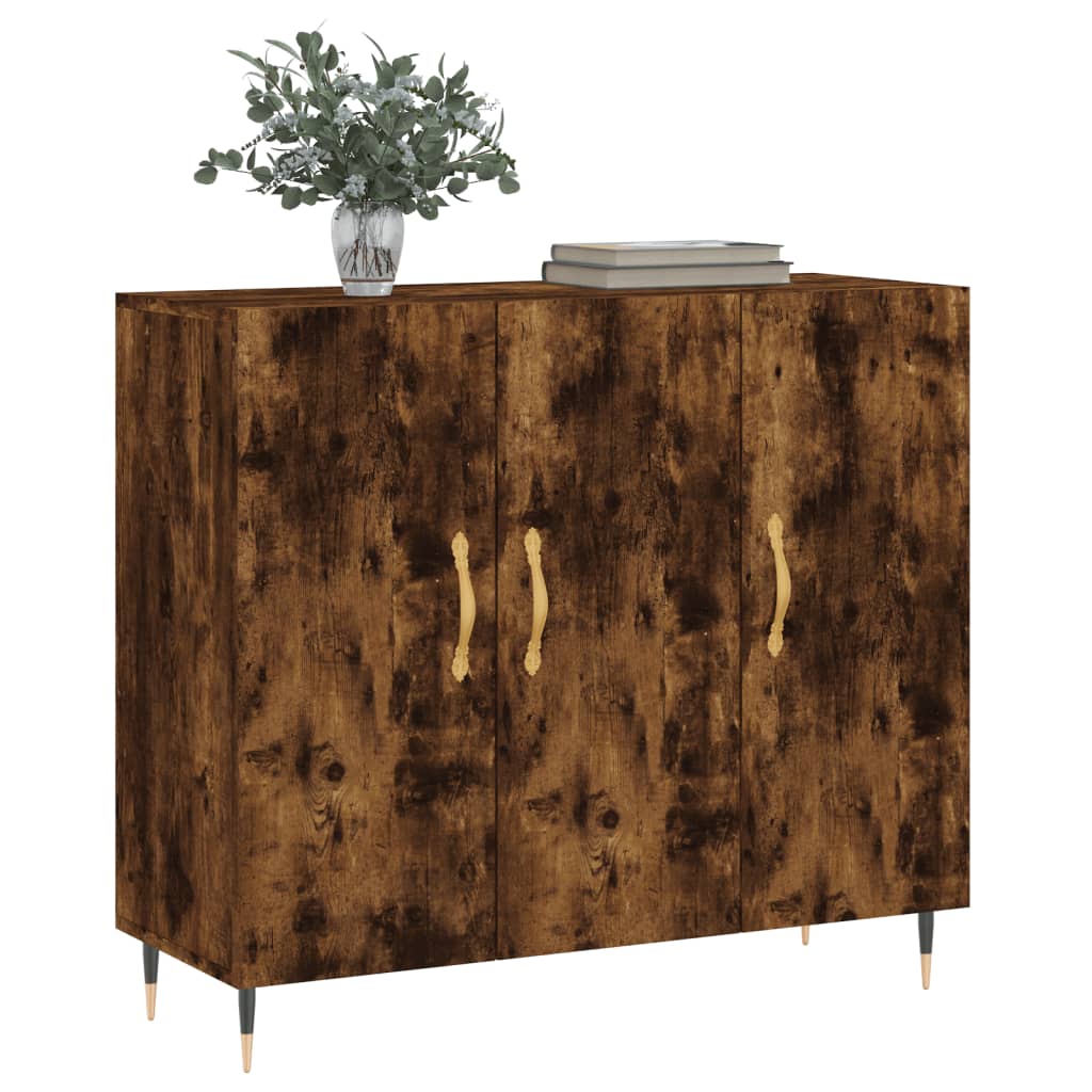 skab 90x34x80 cm konstrueret træ røget egetræsfarve