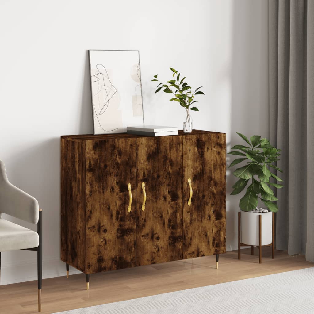 skab 90x34x80 cm konstrueret træ røget egetræsfarve