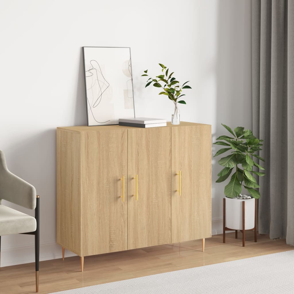 skab 90x34x80 cm konstrueret træ røget egetræsfarve