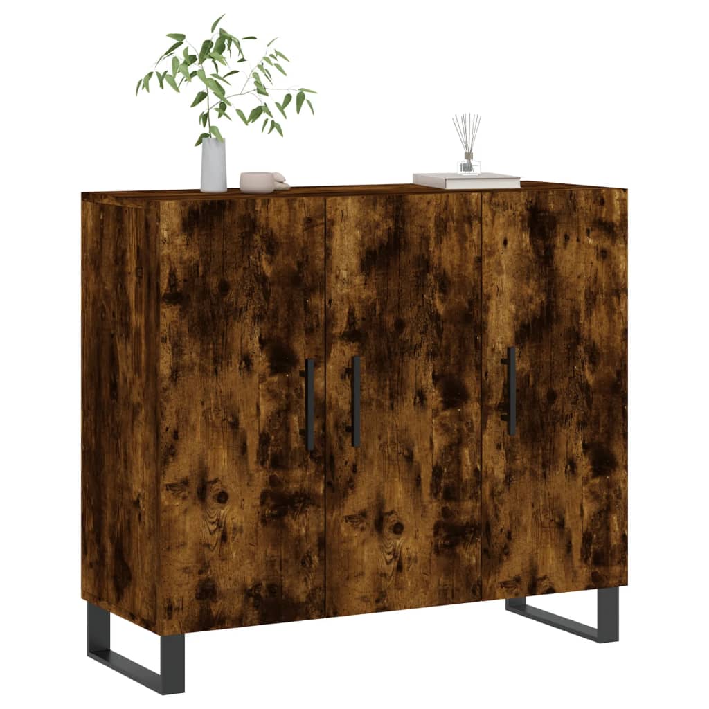 skab 90x34x80 cm konstrueret træ røget egetræsfarve