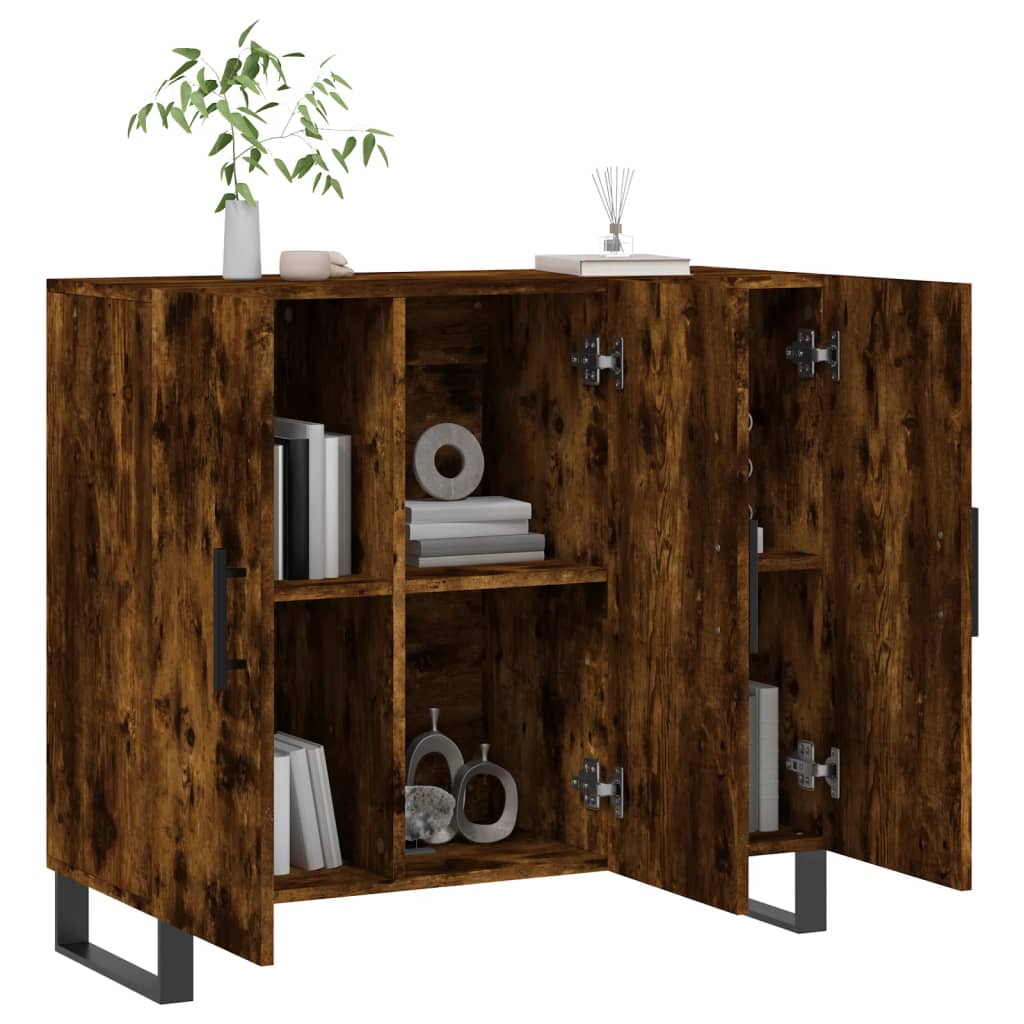 skab 90x34x80 cm konstrueret træ røget egetræsfarve