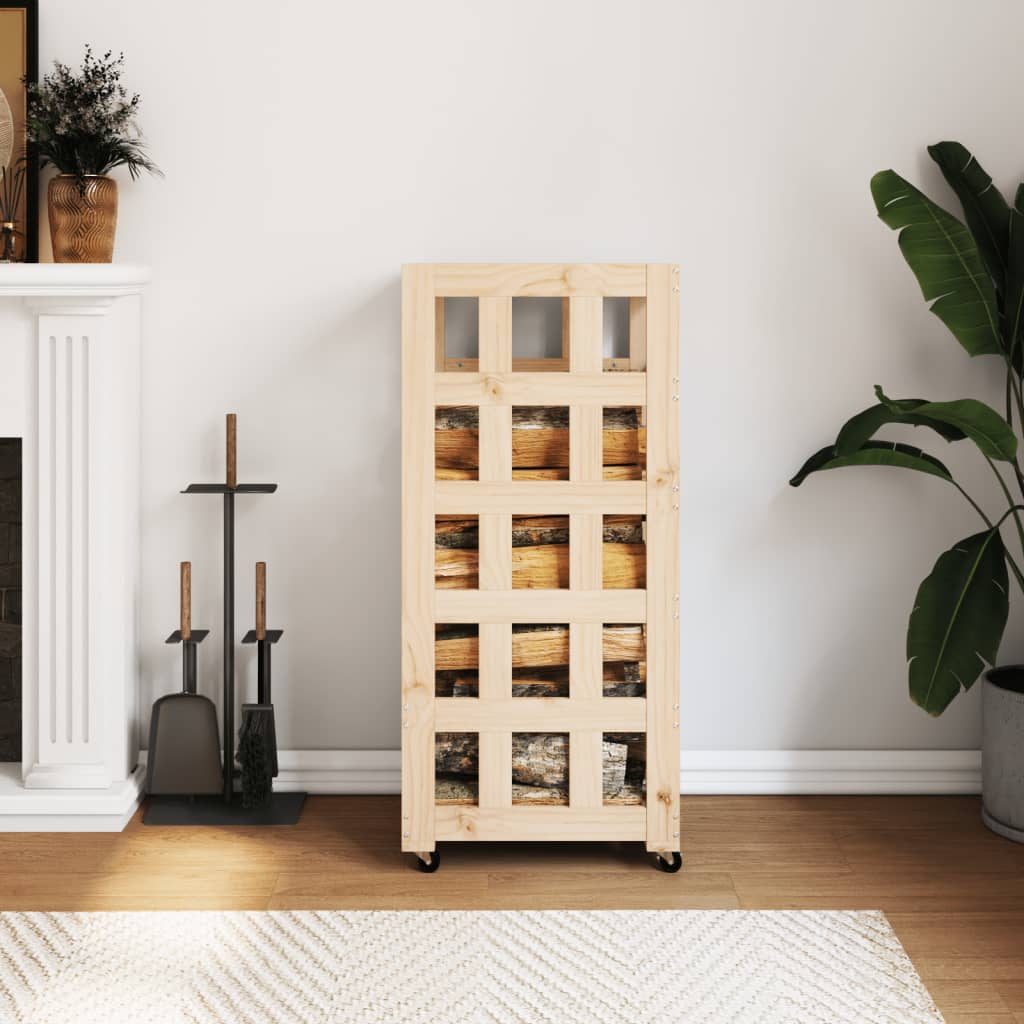 brændestativ med hjul 40x49x110 cm massivt fyrretræ billede