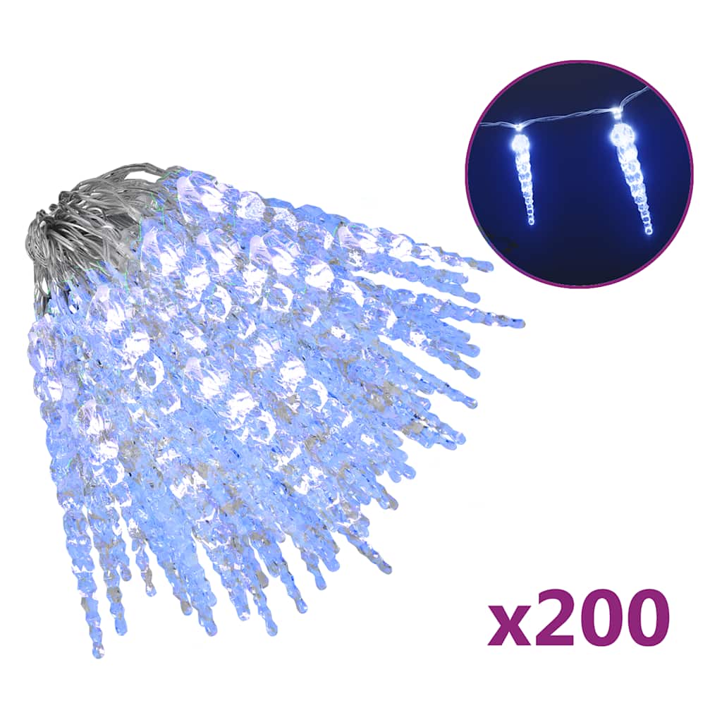 lyskæde m. istapper 200 LED'er 20 m akryl PVC blå