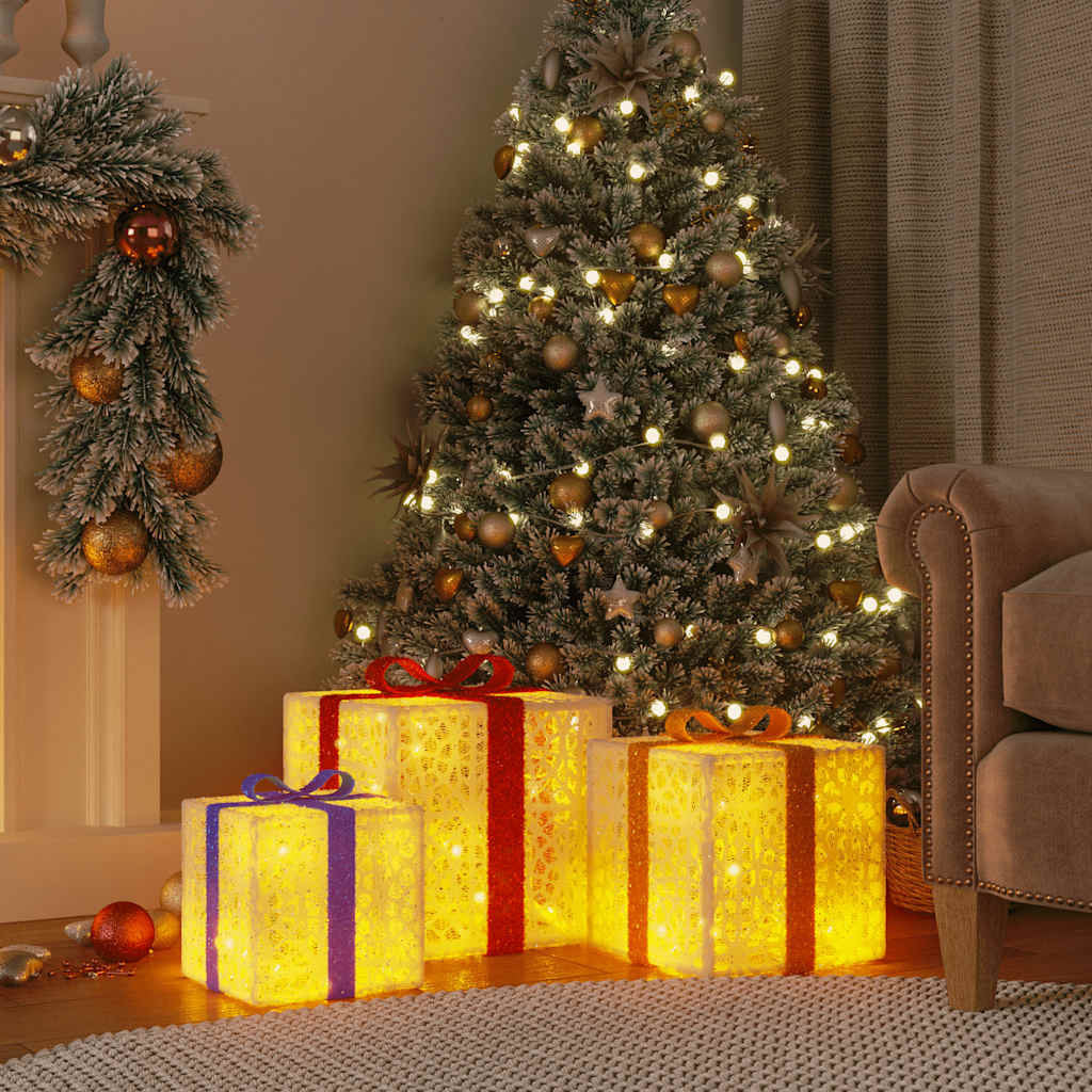 lysende julegaver 3 stk. 64 LED'er varmt hvidt lys