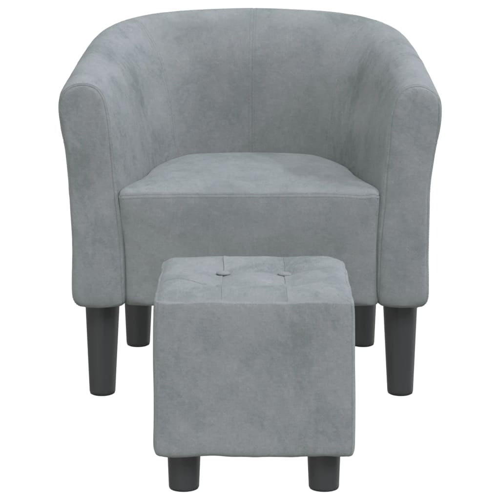 lænestol med fodskammel velour mørkegrå