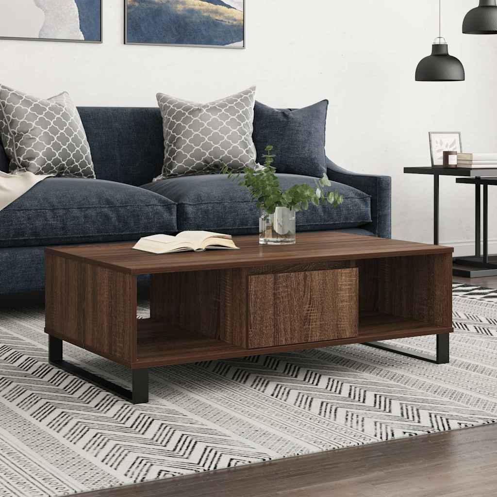 sofabord 104x60x35 cm konstrueret træ brun egetræsfarve