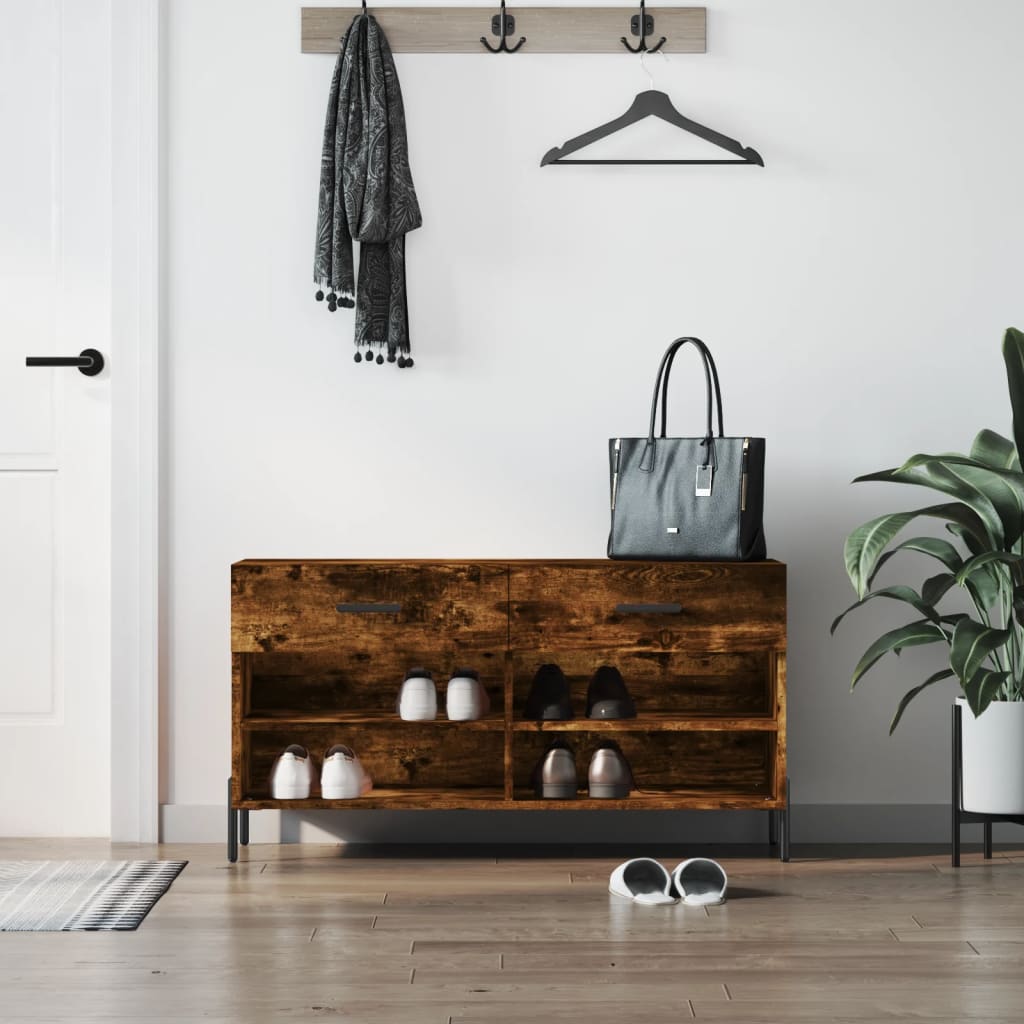skobænk 102x35x55 cm konstrueret træ røget egetræsfarve