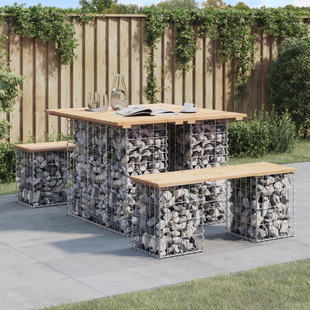havebord gabiondesign 100x102x72 cm massivt træ fyrretræ