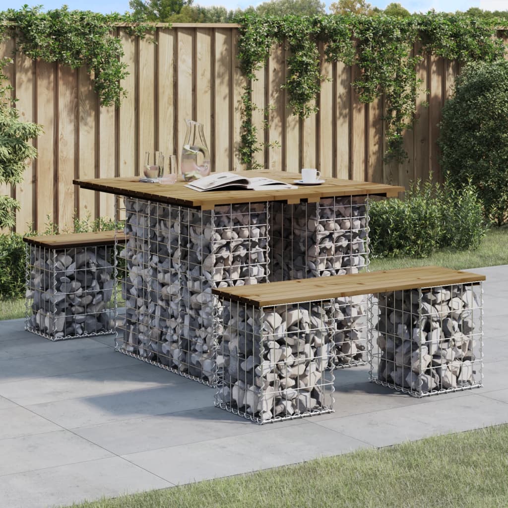 havebord gabiondesign 100x102x72 cm imprægneret fyrretræ