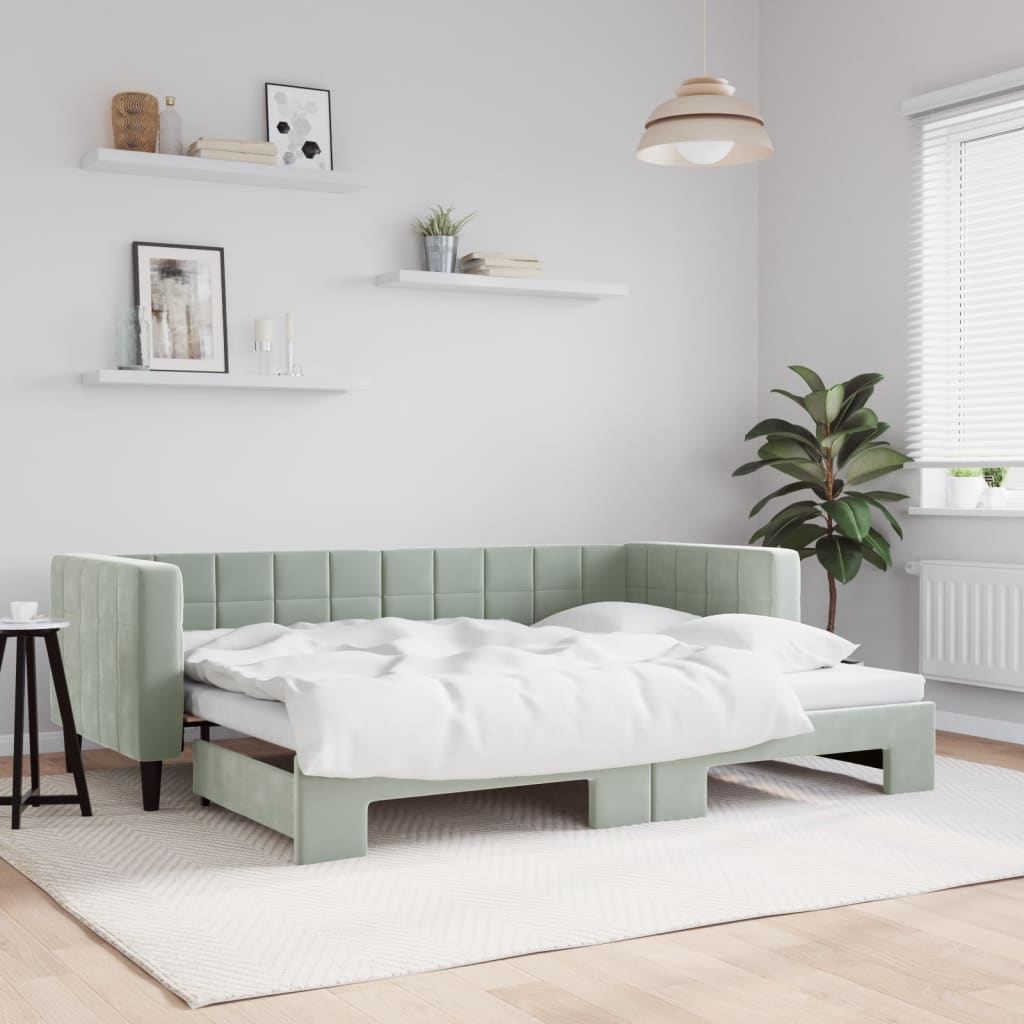 daybed med udtræk 80x200 cm velour lysegrå