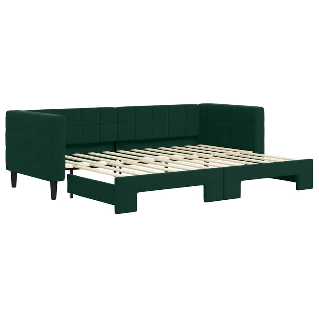 daybed med udtræk 80x200 cm velour mørkegrøn