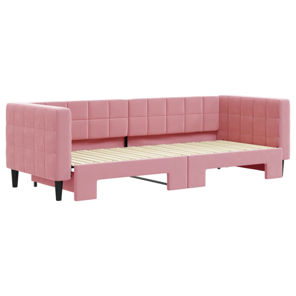 daybed med udtræk 80x200 cm velour lyserød