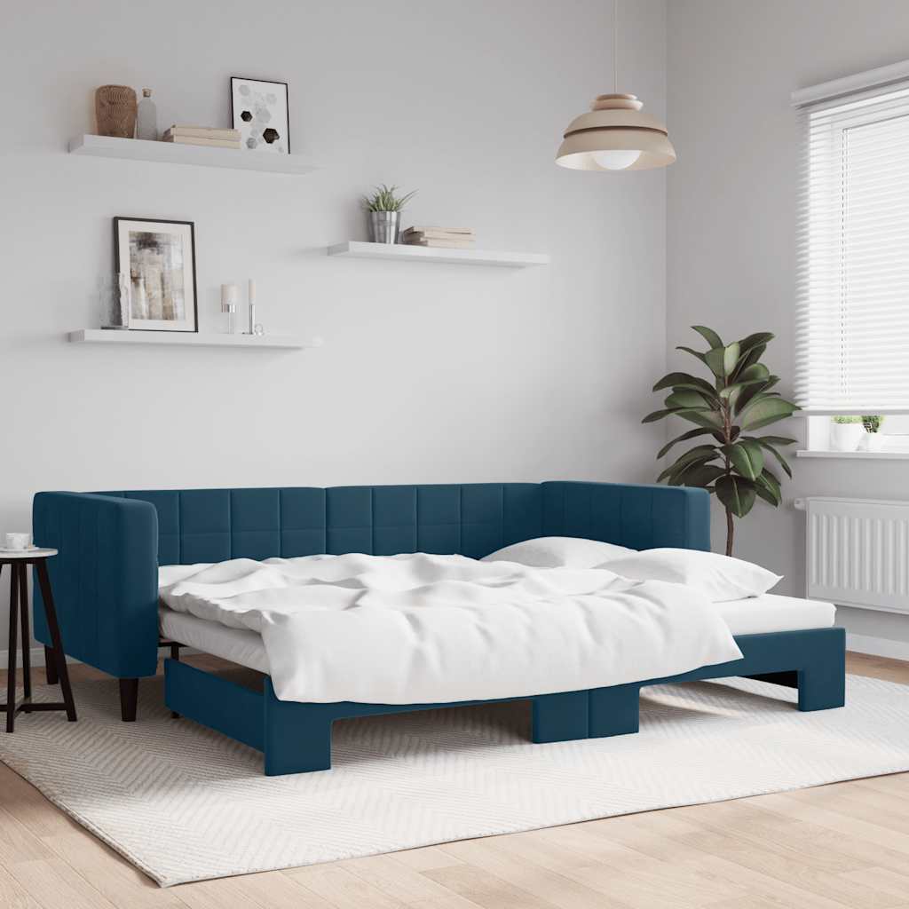 daybed med udtræk 90x200 cm velour blå