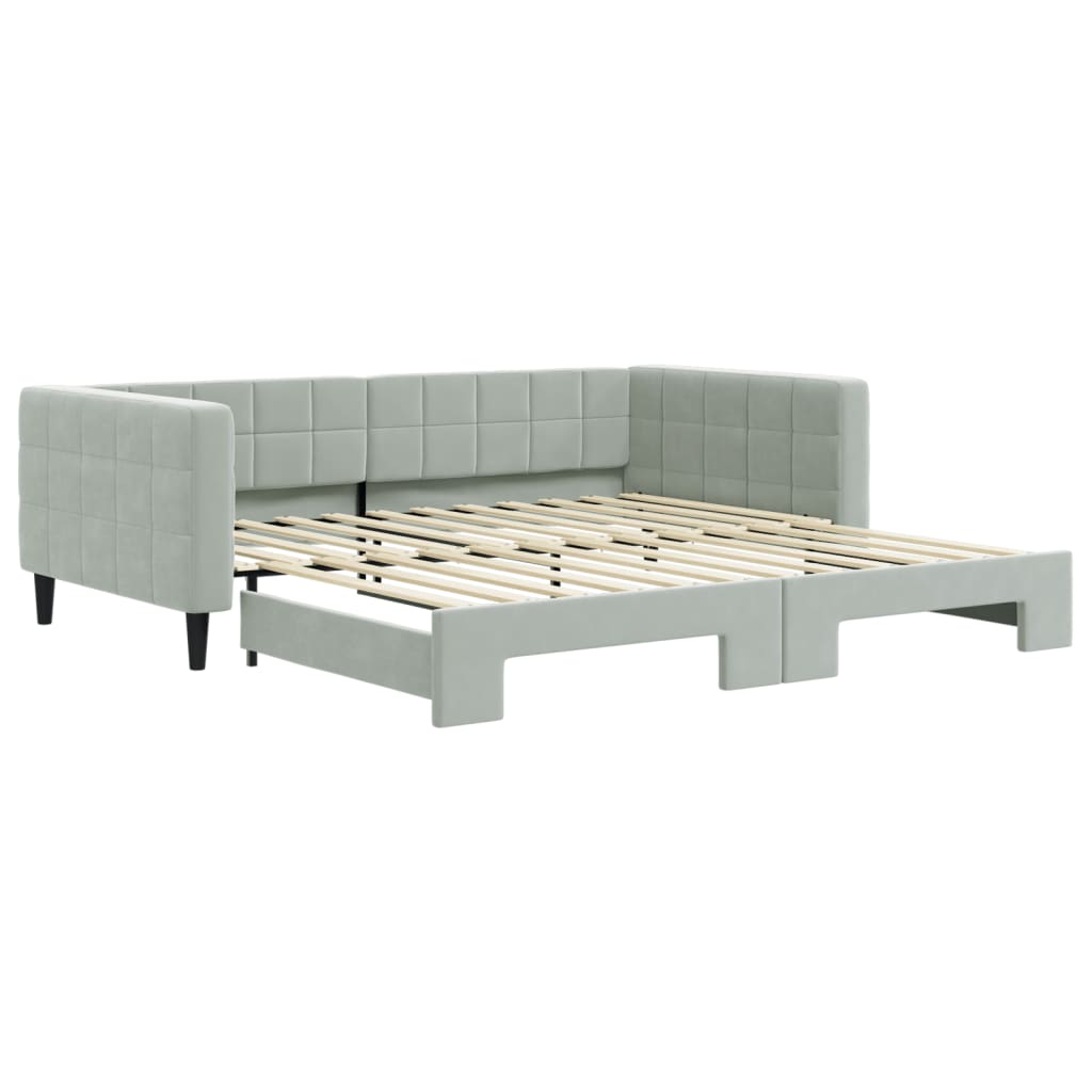 daybed med udtræk 100x200 cm velour lysegrå