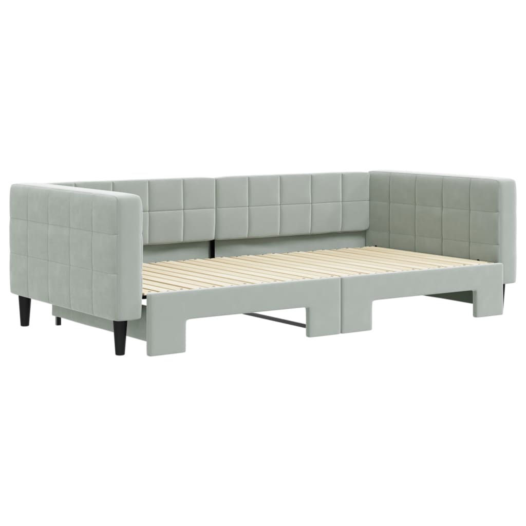 daybed med udtræk 100x200 cm velour lysegrå