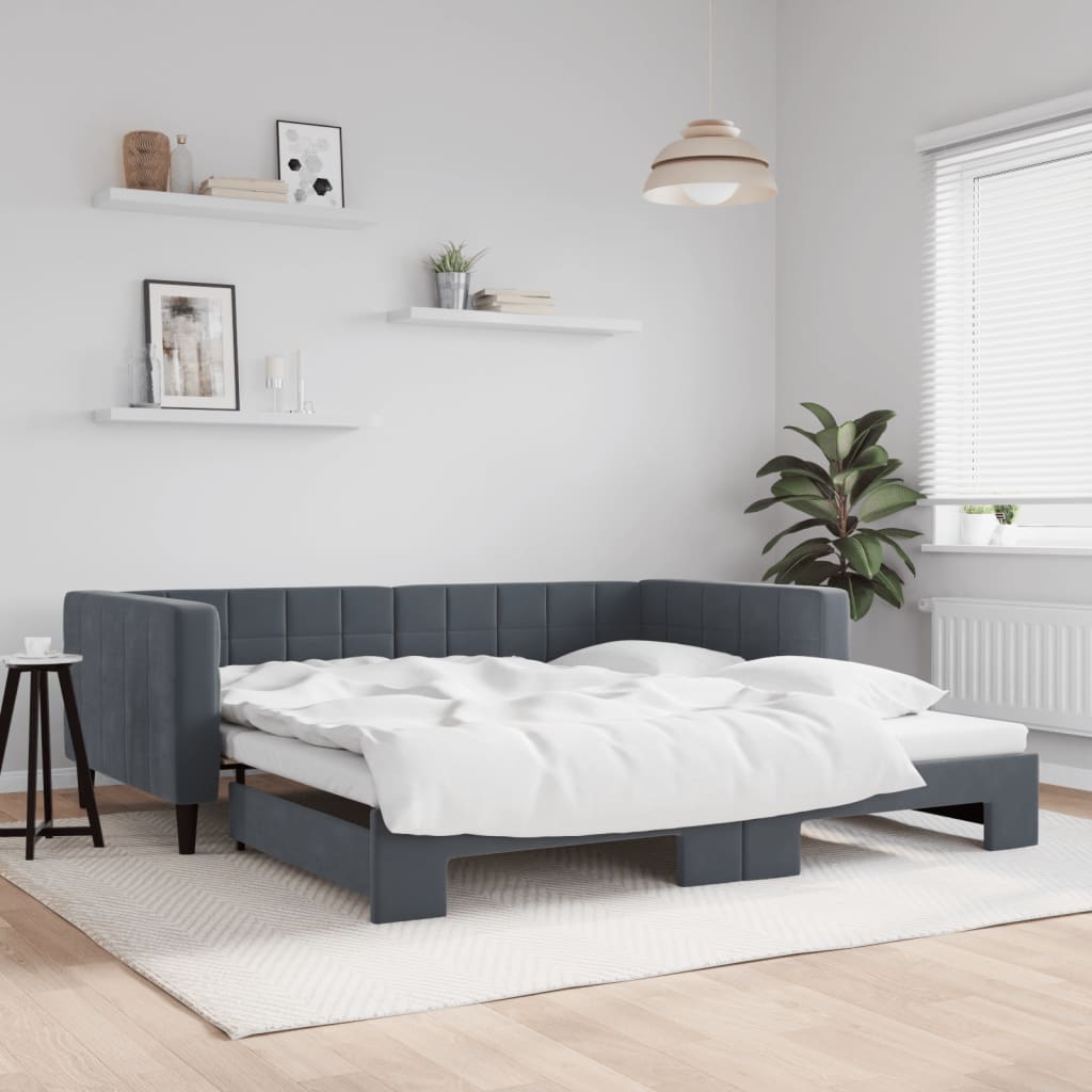 daybed med udtræk 100x200 cm velour mørkegrå