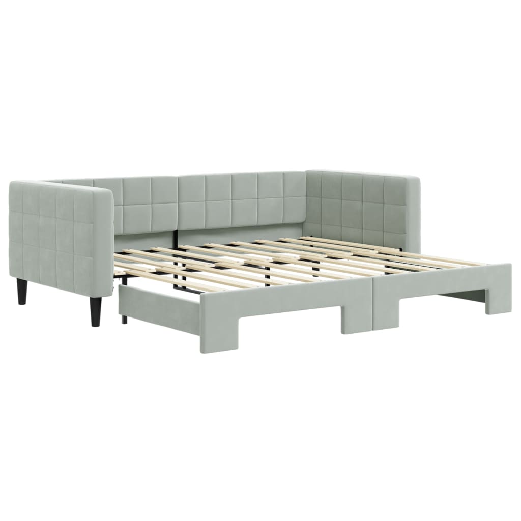 daybed med udtræk 90x190 cm velour lysegrå