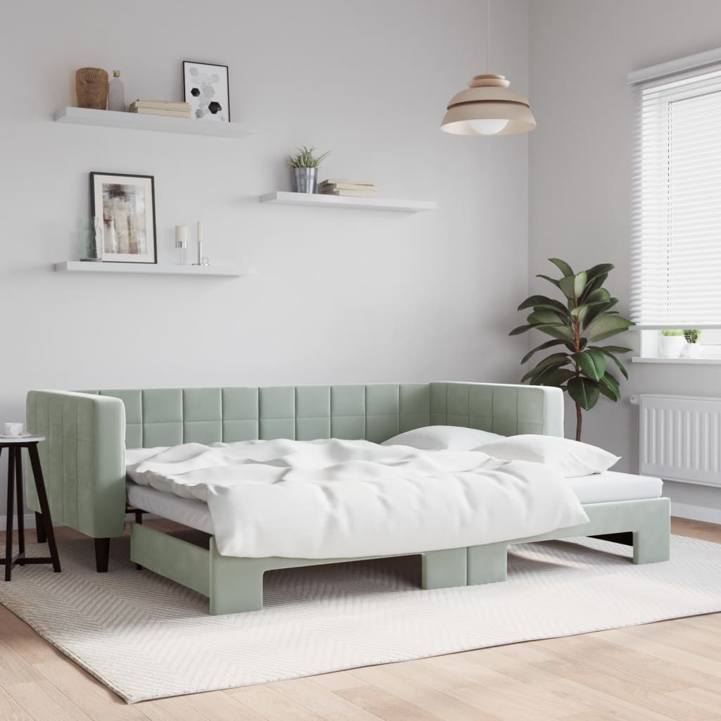 daybed med udtræk 90x190 cm velour lysegrå