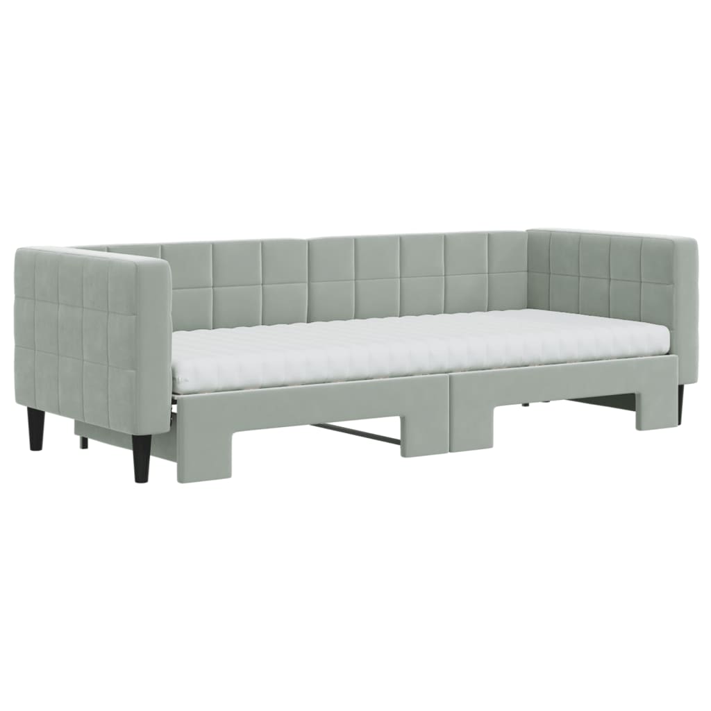 daybed med udtræk og madras 80x200 cm velour lysegrå